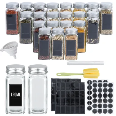 Produktbild von Sessamen-LP Gewürzgläser Eckig Set 24er Gewürzdosen Set 120ml Spice Gewürzdosen Gewürzbehälter Gewürzstreuer mit Trichter, Leeren Aufklebern