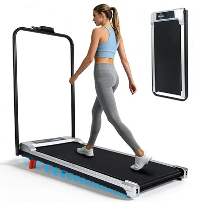 Produktbild von ZMH Walking Pad Laufband Klappbar Laufbänder Treadmill LED Anzeige Steigung bis 10 Km/h Leise Treadmill for Home Mit Handlauf