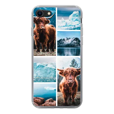 Produktbild von MuchoWow® Handyhülle Schutzhülle Hülle für iPhone SE 2020 Schottischer Highlander - Eiscreme - Collage Silikon Softcase Handy Hülle - Kartenbesitzer