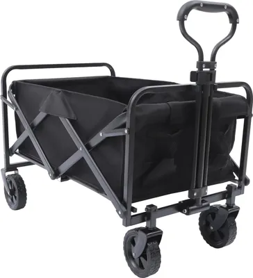 Image de Chariot pliable pour la plage et le jardin - Chariot de camping - Cadre en aluminium - Tissu Oxford - Roues universelles - Capacité de charge : 80 kg - Noir