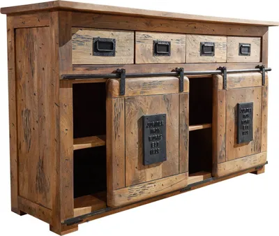 Image de MASSIVMOEBEL24 | Buffet 150x45 Manguier laqué Bois naturel RAILWAY #120