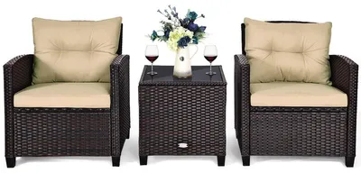 Produktbild von Gartenmöbel-Set - Rattan-Gartenmöbel - Polyrattan-Garnitur - Bistrogarnitur - Lounge-Set - 3-teilig