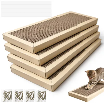 Obrázok produktu pre Škrabacia doska pre mačky, 4 kusy, obojstranná, 5 x 13,6 x 2 cm, škrabacia kartónová doska do interiéru