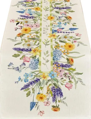 Produktbild von Frühlings-Tischläufer, floraler Leinen-Tischläufer, saisonale Sommer-Wildblumen, Küchen-Esszimmer-Dekoration für Zuhause, Party-Dekor