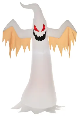 Imagen del producto de Fantasma inflable para Halloween, decoración de 2,4 metros con luces LED, resistente al agua (IP44), autoinflable, de poliéster, color blanco y rojo, dimensiones: 150 x 80 x 240 cm