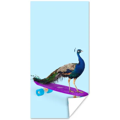 Produktbild von MuchoWow® Poster Pfau - Blau - Skateboard - Tiere - Lustig 20x40 cm - Plakat - Foto