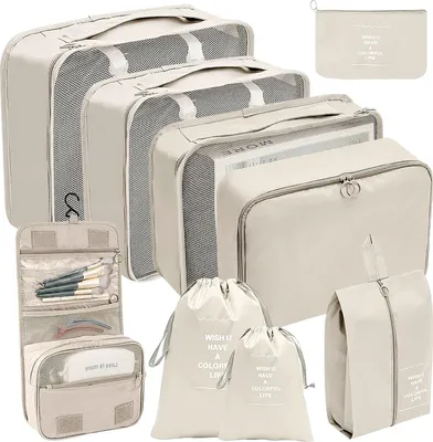 Produktbild von Koffer Organizer Set 9-teilig Packing Cubes Packtaschen Packwürfel für Koffer mit Kosmetiktasche Kleidertaschen Aufbewahrungstasche für Storage Reise