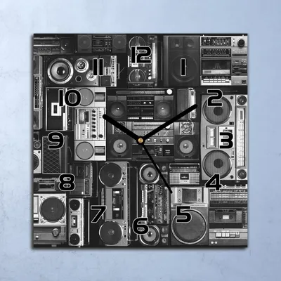 Produktbild von Wanduhr Echt-Glas-Küchenuhr Kassettenrecorder Quarz Lautlos 30x30 Deko Bilder