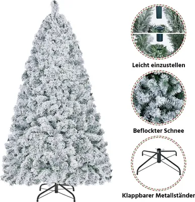 Produktbild von Yaheetech 152,5 cm Künstlicher Weihnachtsbaum mit Schnee, schneebedeckte Fichte mit Metall-Ständer, Schnellaufbau, für Weihnachten