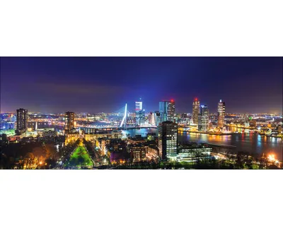 Produktbild von Glasbild Rotterdam Skyline Nacht I 80x30 cm