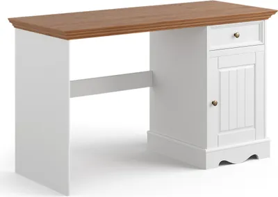 Produktbild von Schreibtisch 130cm, Massivholz in weiß mit  Eiche Optik BORMIO-163