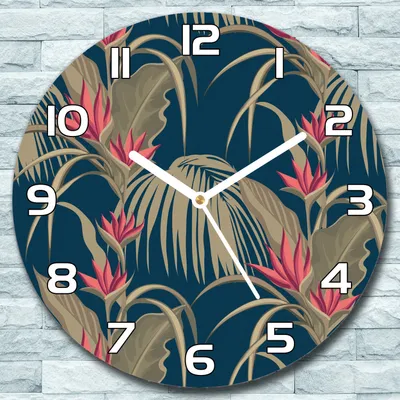 Produktbild von Wanduhr aus Glas Rund fi 30 Exotische Blumen Quarz Deko Wohnzimmer Büro