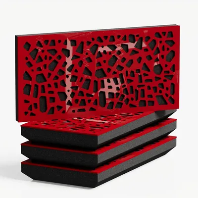 Obrázok produktu pre 4-balenie – Úzky akustický difúzny panel pohlcujúci zvuk | 25 x 50 cm | Difúzia – odraz – zvuková izolácia [P32-H – 53 mm | Červený plast]