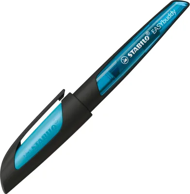 Produktbild von Schulfüller mit Standard-Feder M - STABILO EASYbuddy in schwarz/himmelblau - Schreibfarbe blau (löschbar) - Einzelstift - inklusive Patrone