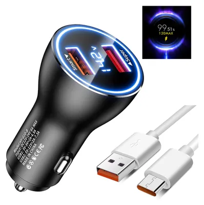 Produktbild von 120W Turbocharge Autoladegerät Dual Usb Kfz Adapter für Xiaomi Mi14 Mi13 Mi12 Redmi Note 13 12 11 mit 6A Usb C Turbo Ladekabel