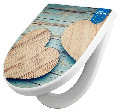 Produktbild von WC Sitz mit Absenkautomatik D Form Motiv Holz Herzen [TDW3 12981]