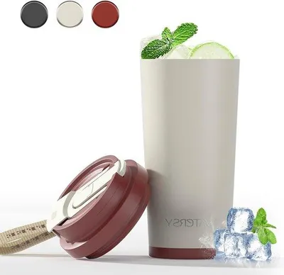 Produktbild von Isolierter, doppeltwandiger, 530 ml, roter Flaschenkaffeebecher mit Trinkrohr und Deckel, lüftungsfrei, Reisebecher