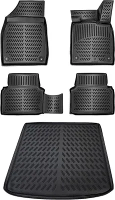 Produktbild von Auto-Matten-Set - Kofferbak-Matte - Vliesbescherming - Extra-Hoch - 5cm-Rand - Zentralpassform - Schwarz