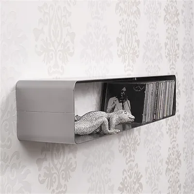 Obrázek produktu pro RETRO DESIGN CD REGAL "CUBE" | 120 cm, kov, nástěnná police na 100 CD | barva: stříbrná