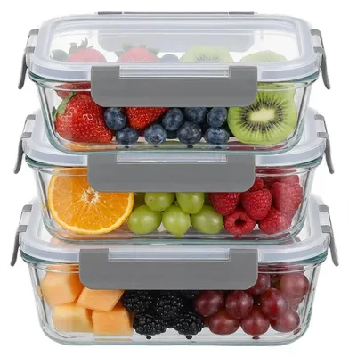 3er-Set Borosilikatglas-Behälter 1040 ml luftdicht BPA-frei
