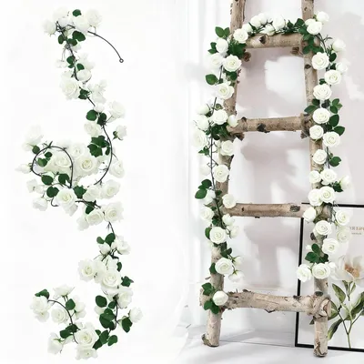 Kunstblumenkranz mit 138 Rosen, 1,8 m, weiß-rosa, 2 Stück
