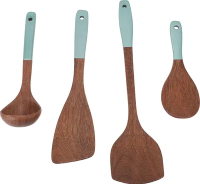 Produktbild von Küchenutensilien aus Holz, Kochspatel, Schöpfkelle, Suppenlöffel-Set, Küchenutensilien mit Aufhängeloch B