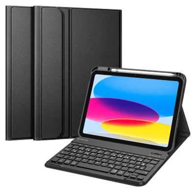 Produktbild von Fintie Tastatur Hülle für iPad 11.Generation 11" 2025, iPad 10. Generation 2022 10.9", Schutzhülle mit TPU Rückschale, Pencil Halter und magnetisch Abnehmbarer Tastatur mit QWERTZ Layout, Schwarz