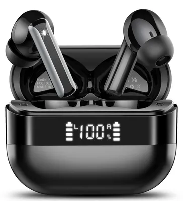 Produktbild von Kabellose Ohrhörer Bluetooth Kopfhörer mit HiFi Stereo in Ear Ohrhörer mit 4 ENC Mikrofon 48H Bluetooth Earbuds mit LED Display Ladekoffer IP7 Schwarz