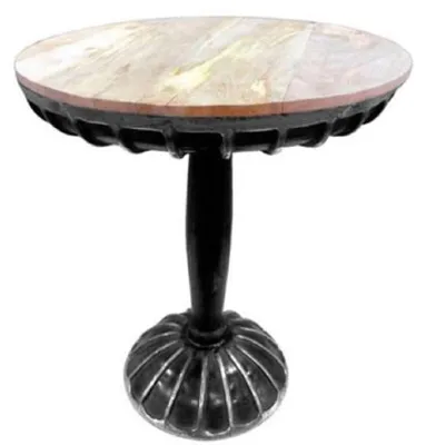 Produktbild von Casa Padrino Designer Beistelltisch Schwarz / Silber / Naturfarben Ø 55 x H. 66 cm - Runder Aluminium Beistelltisch mit Mangoholz Tischplatte