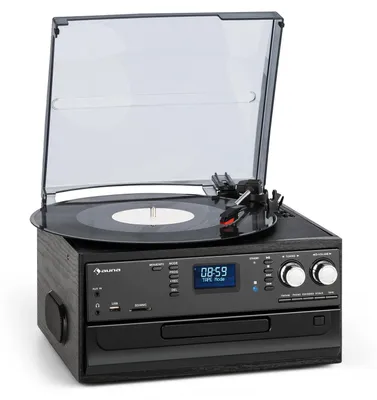 Produktbild von Auna Plattenspieler für Schallplatten, Plattenspieler mit Lautsprecher, CD-Player, USB & DAB Radio, Schallplattenspieler im Retro-Design, Moderner Record Vinyl Player, Plattenspieler mit Bluetooth