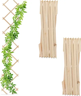 Produktbild von Relaxdays Rankgitter ausziehbar, 3er Set, 180x30 cm, Holz, Wandmontage, Rankhilfe Kletterpflanzen, Holzgitter, natur