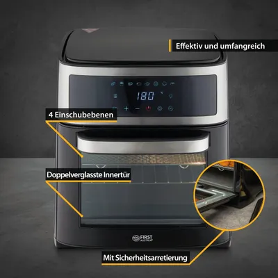 Produktbild von TZS First Austria Heißluftfritteuse 13L, 1700W, 8 Programme, XXL Edelstahl, Minibackofen, Heißluft Ofen, Vorheizen & Warmhalten, Kompaktfriteusen, Friteuse Air Fryer ohne Öl