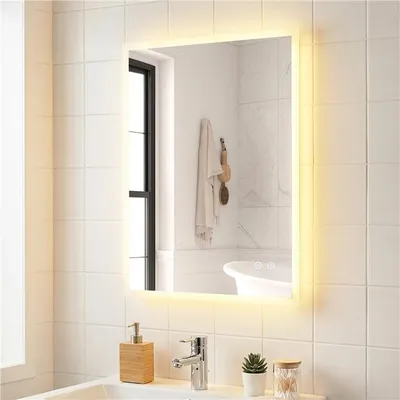 Produktbild von COSTWAY Badspiegel mit Beleuchtung, badezimmerspiegel mit Anti-Beschlag, Memory-Funktion, 3 Lichtfarben,Touch-Bedienung, Spiegel 70 x 50 cm