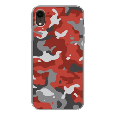 Produktbild von MuchoWow® Handyhülle Schutzhülle Hülle für iPhone XR Rot mit grauem Camouflage-Muster Silikon Softcase Handy Hülle - Schutzdeckel