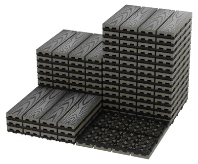 Produktbild von Terrassenfliesen - Klick-/Steckfliesen aus Kunststoff - 27 Stück - 30,5 x 30,5 cm - Wetterfest - Für Innen & Außen - Balkon/Terrasse/Garten - Grau