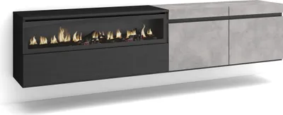 Immagine prodotto di COZY Mobile TV Soggiorno, 200x35x45cm, Per TV fino a 80, Camino elettrico, da appendere, Cemento