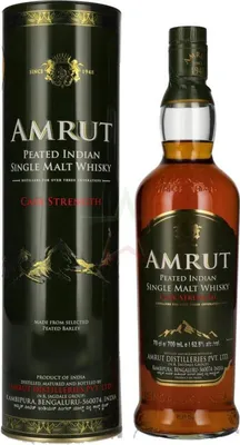 Obrázok produktu pre Amrut PEATED, škótska whisky Single Malt, fľaškovaná priamo z suda, 62,8 %, objem 0,70 litra.