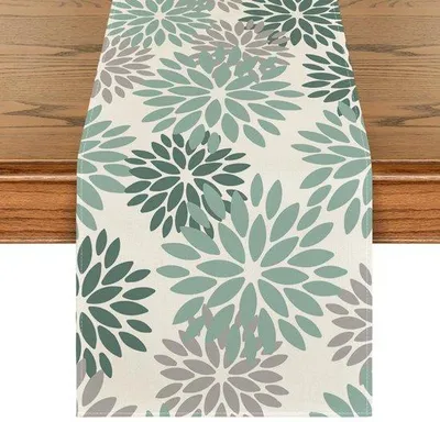 Produktbild von Sommerliche Blumenwasserfarbe Grün Dahlienschikane, Saisonale Sommer Küchenwanderdekoration, Innenpartydekoration, 40x140 cm