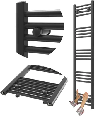 Zdjęcie produktu dla Granitan – grzejnik łazienkowy – suszarka do ręczników – 40 x 140 cm – czarny – podgrzewacz do ręczników – BRENO