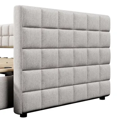 Immagine prodotto di okwish Letto da giorno, Letto per bambini, Letto pieghevole 90 x 200 cm, Con schienale quadrato (estensibile a 180 Queen size), 2 cassetti, Senza materasso, Beige