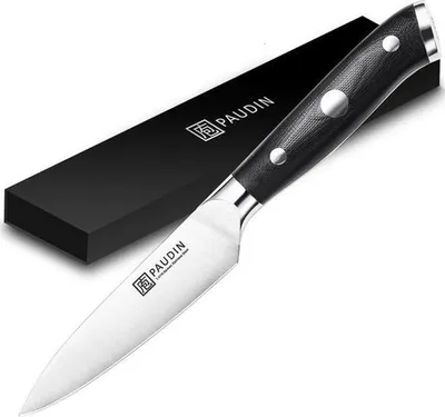 Produktbild von PAUDIN D7 Profi Gemüsemesser 9 cm – Schälmesser aus Edelstahl 58-60 HRC – Rasiermesserscharf – Ergonomischer G10 Griff – Full-Tang Design