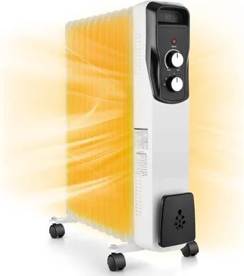 Productafbeelding van Olieradiator 2500W - Elektrische verwarming - Ruimte verwarmen - Energiebesparend 11 ribben - 4 wielen - Witgrijs