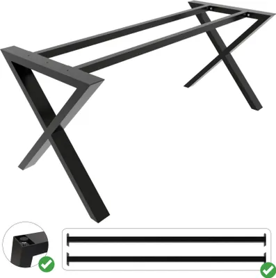 Produktbild von METALOPRO BELAGA Tischbeine Metall, Schwerlast Stahl Schreibtisch Beine, Tischkufen Schwarz und Schrauben, Bodenschoner, Trapez Tischgestell, Wohnzimmertisch – 180x70x72 cm