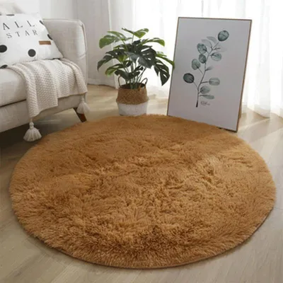 Produktbild von Teppich Rund Hochflor Flauschig Weich Khaki 180cm
