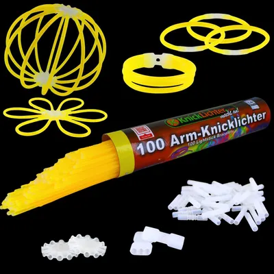 Produktbild von 100 Arm Knicklichter Gelb, Leuchtstäbe Neon Party Deko, Glow Sticks