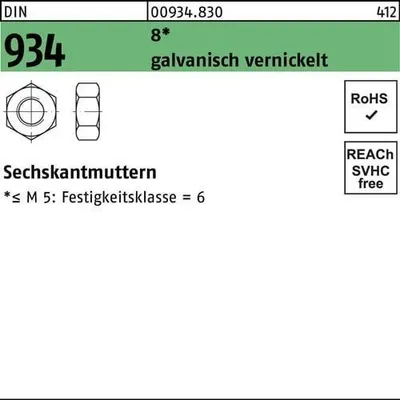 Produktbild von Reyher  Sechskantmuttern DIN 934 8 M 10 galv. vern. (500 Stück)
