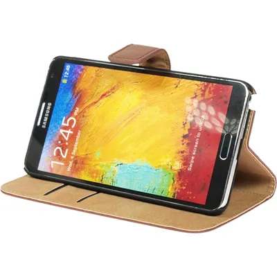 Produktbild von PhoneNatic Kunst-Lederhülle kompatibel mit Samsung Galaxy Note 3 - Wallet braun + 2 Schutzfolien