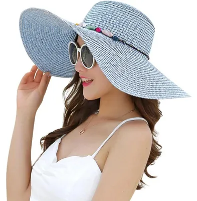 Productafbeelding van Schlapphoed voor dames, strooien hoed, met rand, one size, stijl B, kleur: blauw
