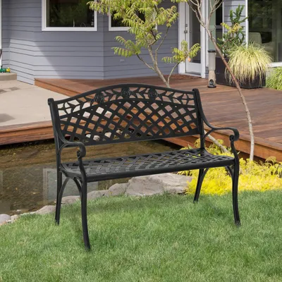 Produktbild von SUGIFT Metallbank mit Armlehnen Landhausstil, Gartenbank 2-Sitzer Aluminium, Schwarz  |  Witterungsbeständig  |  220 kg Tragfähigkeit  |  102,5 x 61 x 84 cm