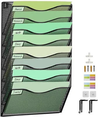 Immagine prodotto di Scaffale da parete a 8 ripiani - Portadocumenti verticale - Nero - Griglia